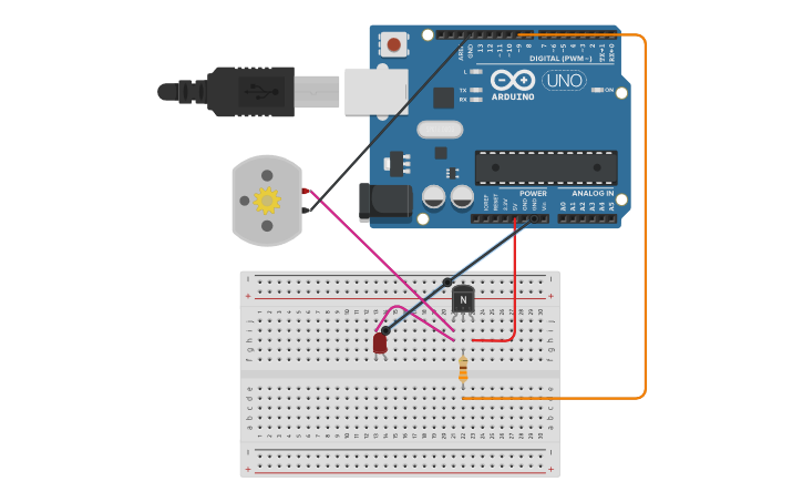 Circuit design DC motor Control with pin#9 (PWM) - Tinkercad