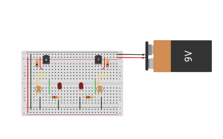 Circuit design NPN and PNP Transistors with Light Sensors - Tinkercad