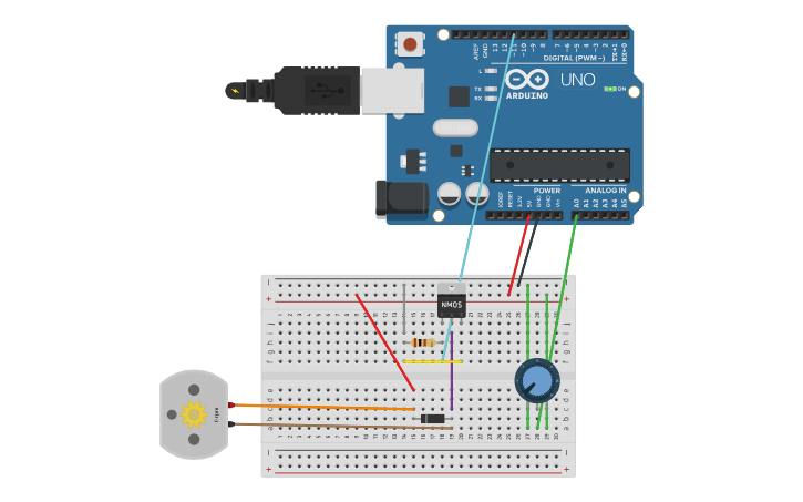 Circuit design motor with potentiometer control | Tinkercad