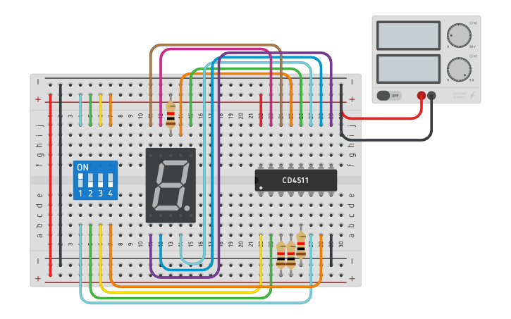 Circuit design 0 through 9 BCD to 7-Segment Display - Tinkercad