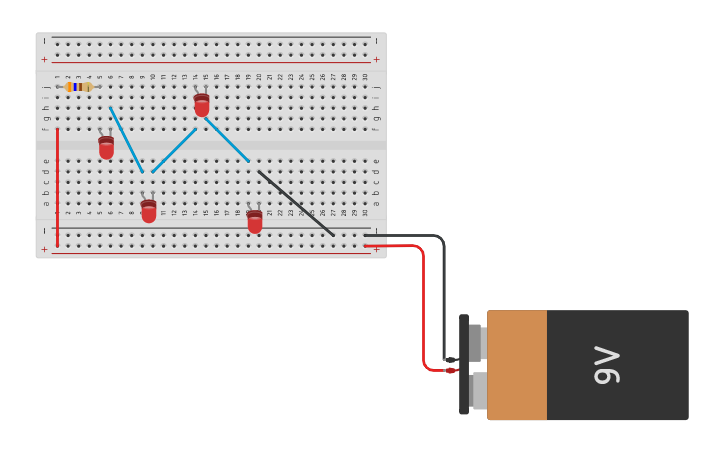 Circuit design 4 LEDS DN - Tinkercad
