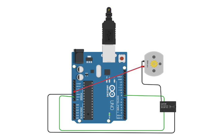 Circuit design DC Motor with Relay - Tinkercad