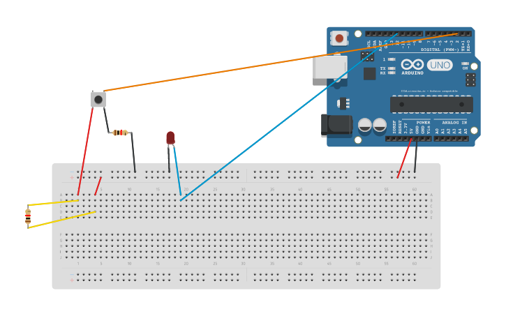 Circuit design LED with button - Tinkercad