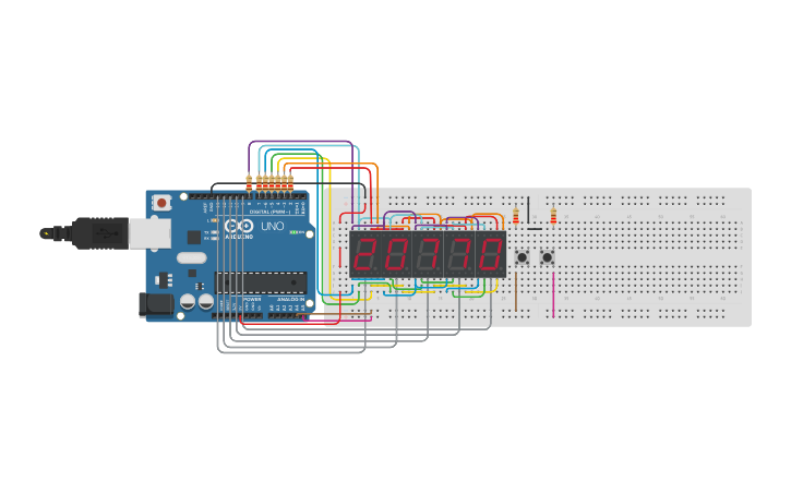 Circuit design 7-Segment 5 Digit - Tinkercad