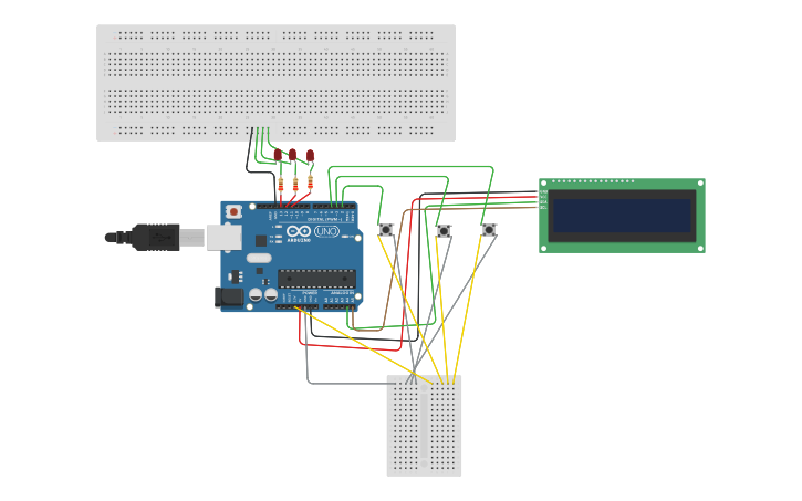 Circuit design LED press times - Tinkercad