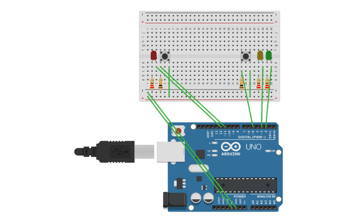 Circuit design boton on - off y led - Tinkercad