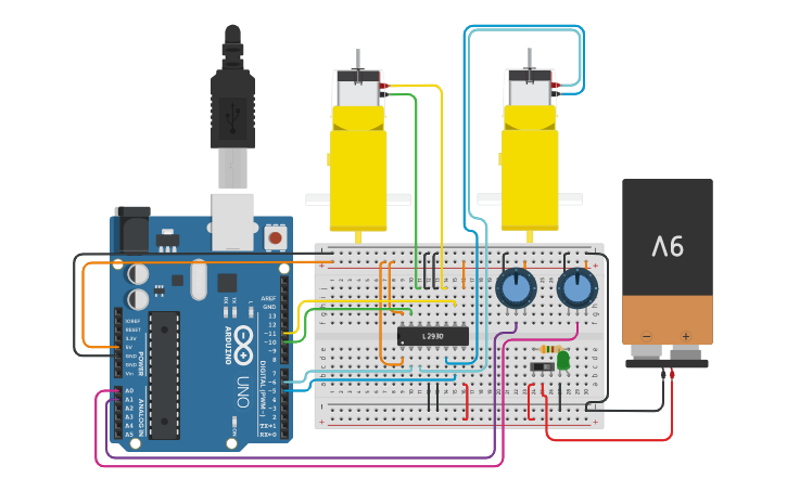Circuit design 2 Wheeled Robot - Tinkercad