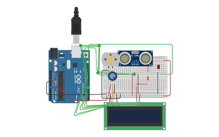 Circuit design ultrasonido con LCD v.2.0 - Tinkercad