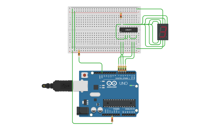 Circuit design 7 Segment Display With IC - Tinkercad