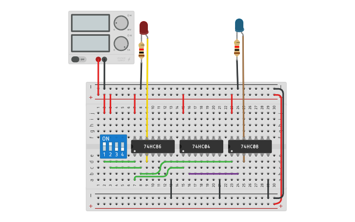 Circuit design HALF SUBTRACTOR USING BASIC GATES - Tinkercad
