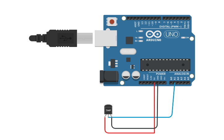 Circuit design TEMP SENSOR INTERFACE WITH ARDUINO | Tinkercad image.