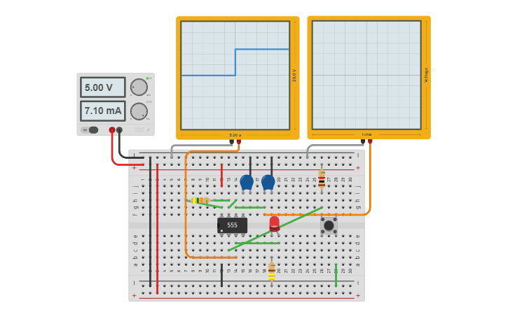 Monostable Circuit Using 555 Using Rcad Software Circuit design Monostable 555 - Tinkercad