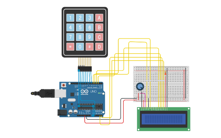 Circuit design keypad to lcd of doom - Tinkercad