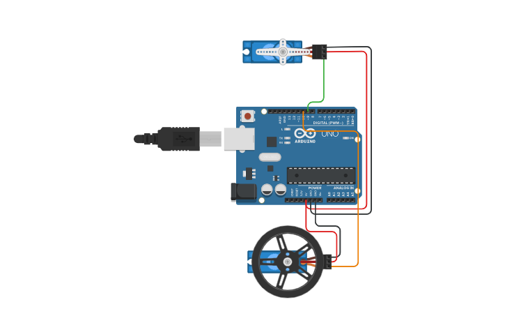 Circuit design Servomotors example | Tinkercad