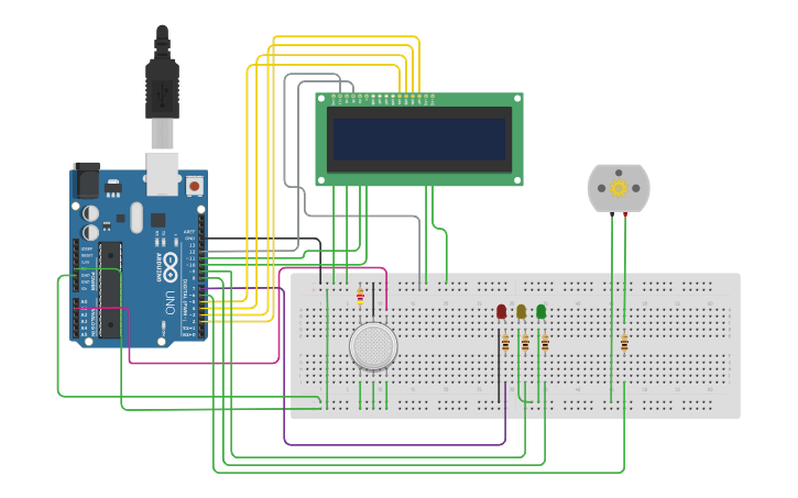 Circuit design Microcontroller with Gas sensor - Tinkercad