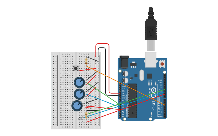Circuit design LED RGB Color Controller with Potentiometer - Tinkercad