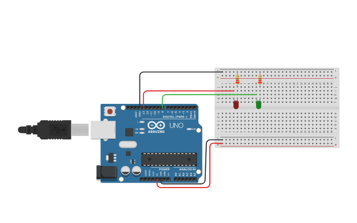 Circuit design MNUES22: 아두이노로 LED 켜기(브레드보드 버전) | Tinkercad