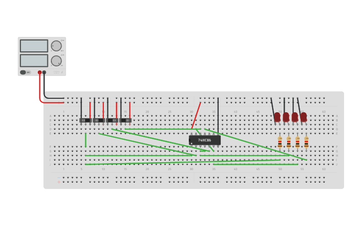 Circuit design 4 BIT GRAY TO BINARY CONVERTER | Tinkercad