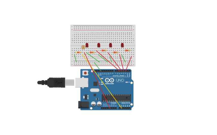 Circuit design LDR AVEC 5 LEDS - TUTO 2 - PERENNES Philippe - Tinkercad