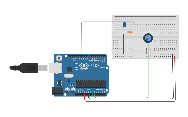Circuit design Led y Potenciometro - Tinkercad