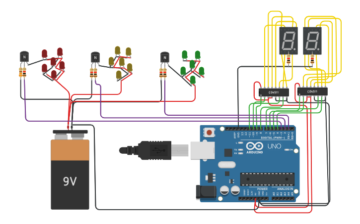 Circuit design semaforo con temporizador visual | Tinkercad