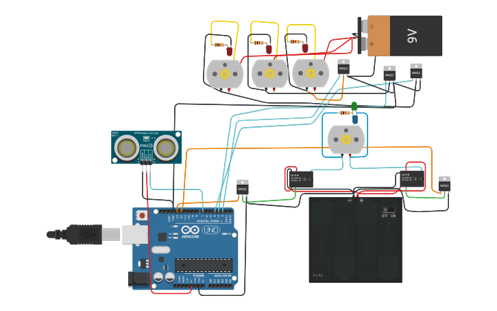 Circuit design Arduino practice with motors & and distance - Tinkercad