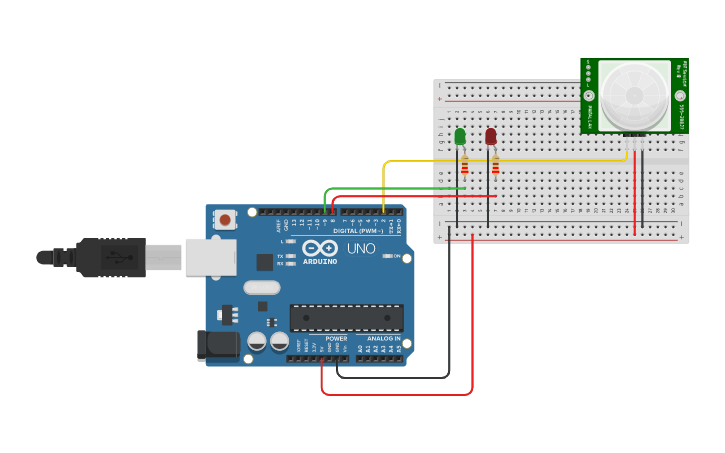 Circuit design Arduino - sensor de presença - Tinkercad