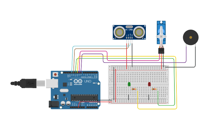 Circuit design Palang Pintu Kereta Api Otomatis - Tinkercad