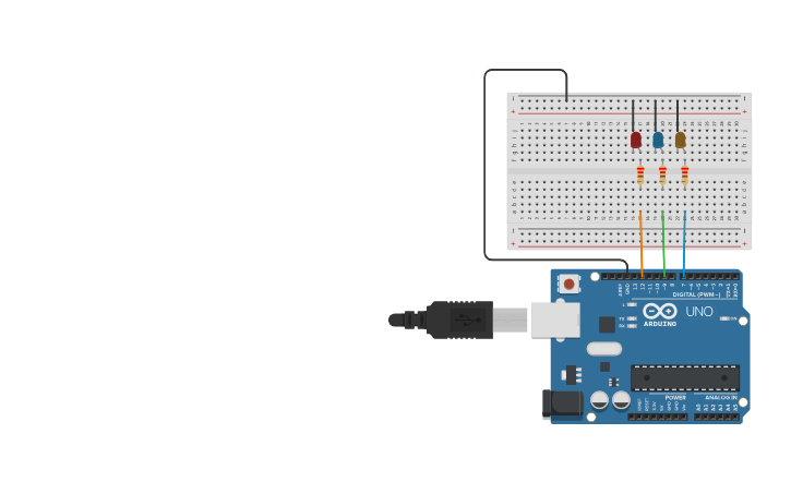 Connecting 3 Led Arduino Circuit design RRR-3-LEDs-Arduino - Tinkercad