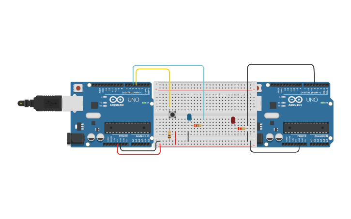 Circuit design Projeto 2 – Comunicação UART entre Arduinos | Tinkercad