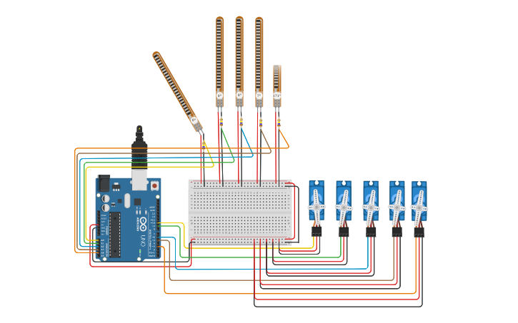 Circuit design Robotic Hand in Arduino - Tinkercad