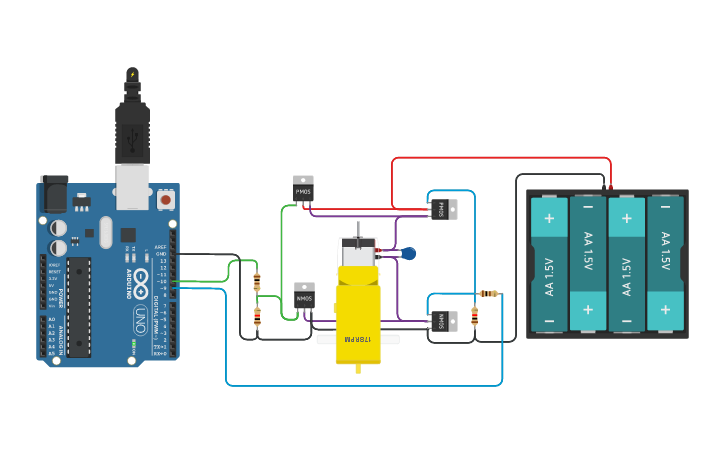 Circuit design Н-мост на полевых транзисторах - Tinkercad