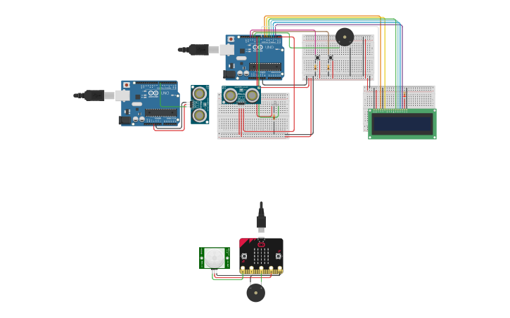 Circuit design Fire alarm system with LCD - Tinkercad