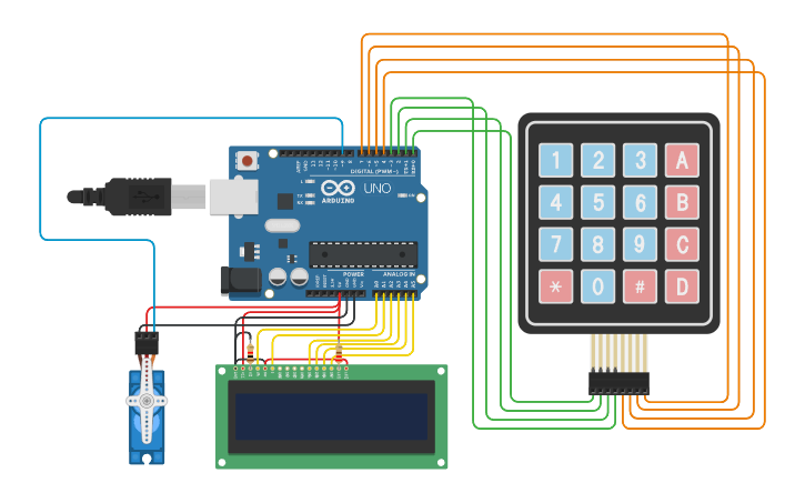 Circuit design Rangkaian Keypad Kode Sandi - Tinkercad