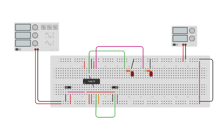 Circuit design 2 bit up counter - Tinkercad