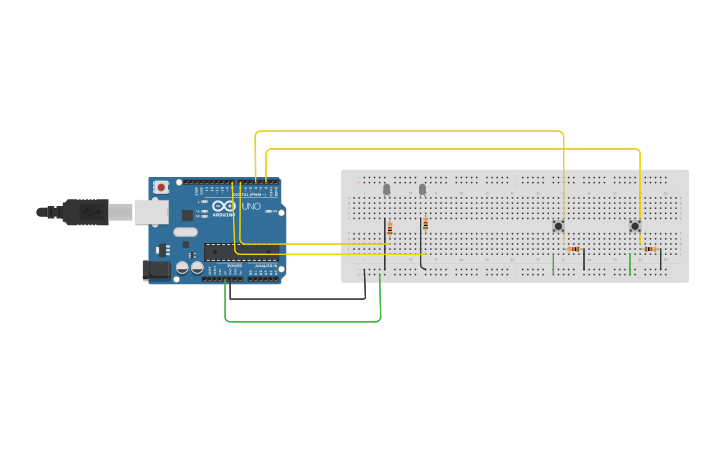 Circuit design control 2 leds with 2 switches | Tinkercad