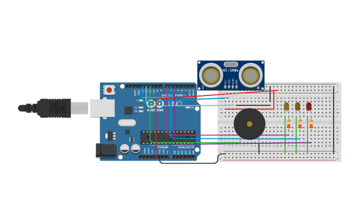 Circuit design Arduino Car Reverse Parking Alert System - Tinkercad
