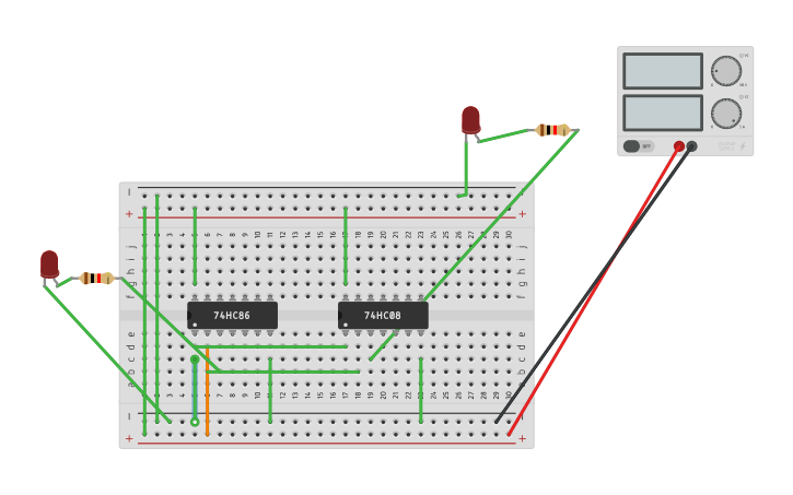 Circuit design EXP 3 HALF ADDER - Tinkercad