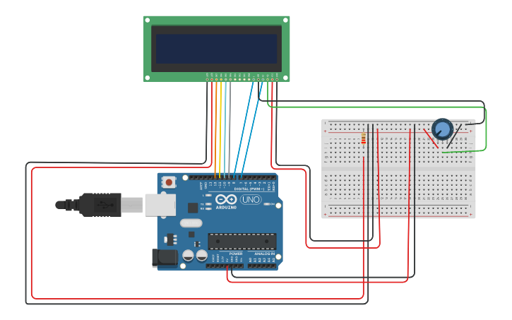Circuit design 07.- Arduino LCD 16 x 2 - Tinkercad