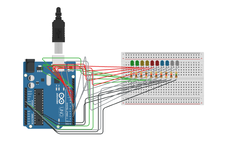 Circuit design ENCENDIDO Y APAGADO DE LEDS - Tinkercad