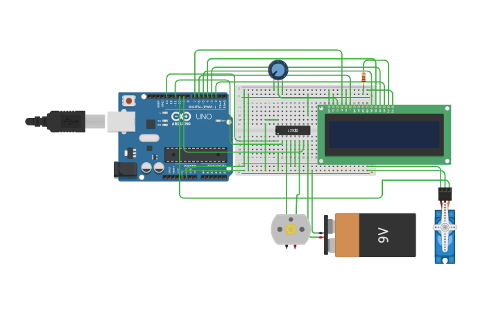 Circuit design LCD 16x2 motor cc - Tinkercad