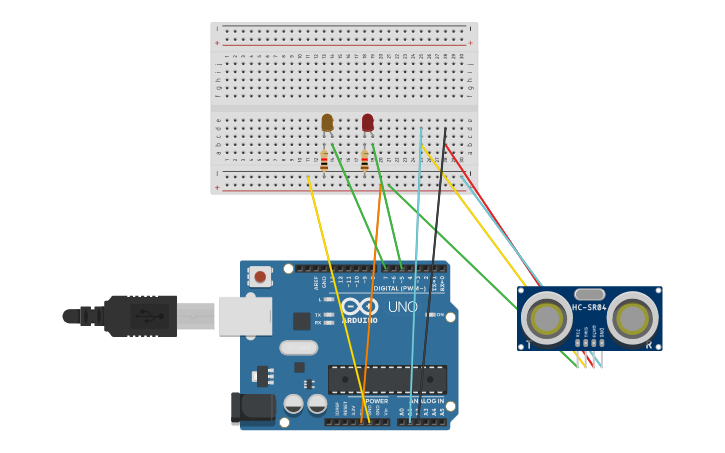 Circuit design ultrasonido - Tinkercad
