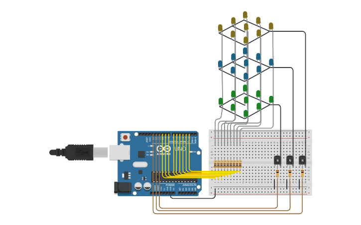 Circuit design Cubo LED de 3x3x3 - Tinkercad