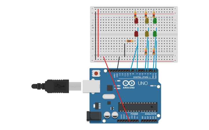 Circuit design Arduino Traffic Light - Tinkercad