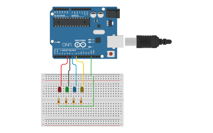 Circuit design Secuencia de Leds | Tinkercad