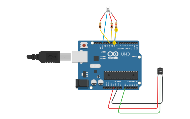 Circuit design Temperature sensor - Tinkercad