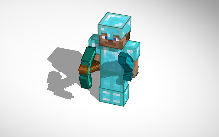 3d Design Minecraft Steve With Diamond Armor And With Some Cool Weapons