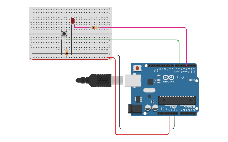 Circuit design Control LED using a Push button switch - Tinkercad