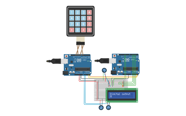 Circuit design 2 Arduinos I2C Keypad | Tinkercad