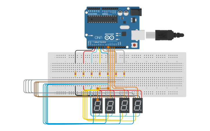 Circuit design Seven Segment Display - Tinkercad